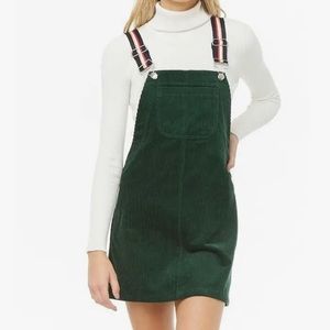Forever 21 Women's Corduroy Overall Skater Dress 90s hunter Green M Medium NWT